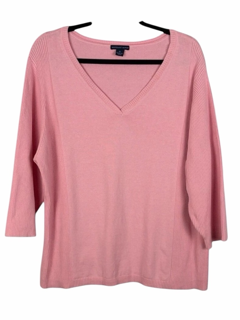 Westbound Woman Pink V-Neck Sweater 3/4 Sleeve Rib Knit Top Plus Size 3X